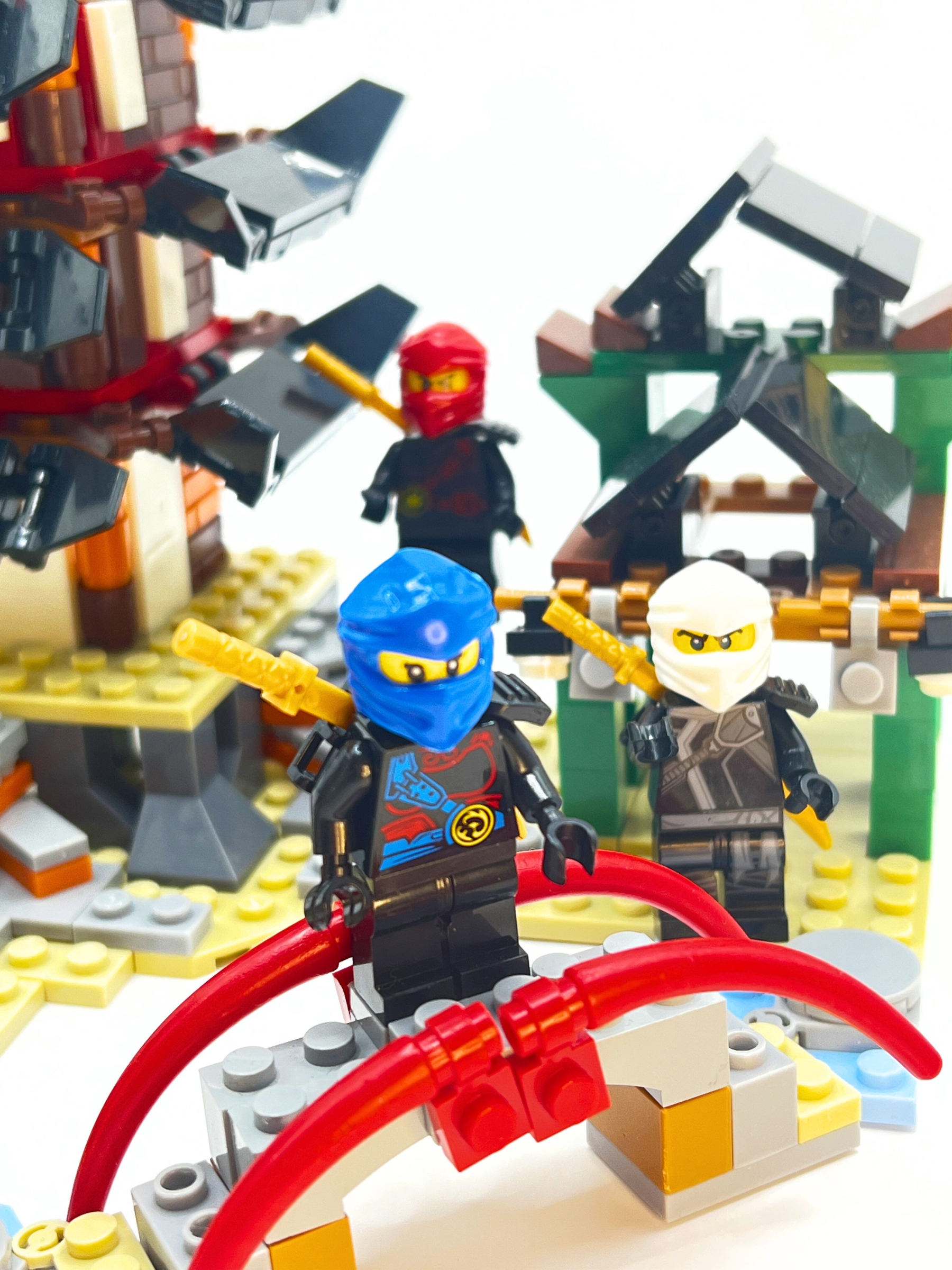 Ninja Fortress set - close-up of blue and white ninja with fortress in background